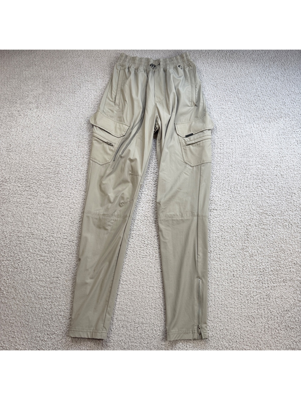 Represent 247 Cargo Pants S Taupe Beige Ripstop Techwear Utility Zip Hem Stretch